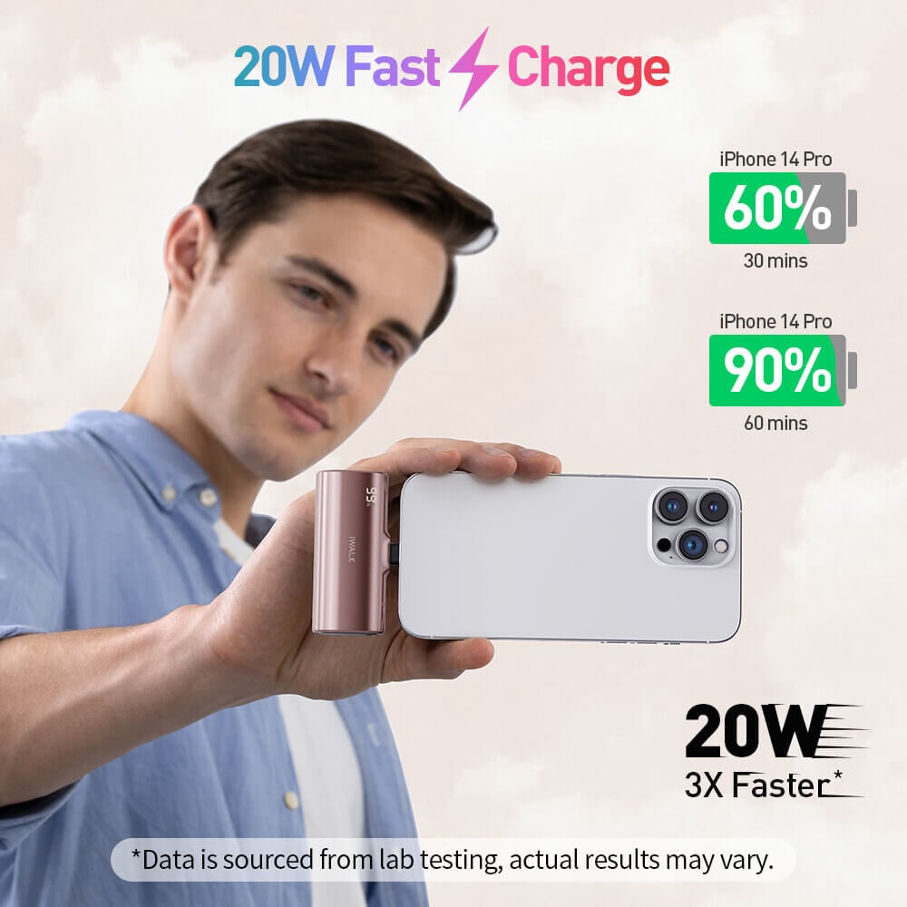 แบตเตอรี่สำรอง IWALK LINKPODX 5000 MAH สี ROSEGOLD เปลี่ยนหัวชาร์จได้ทั้ง LIGHTNING และ TYPEC_5